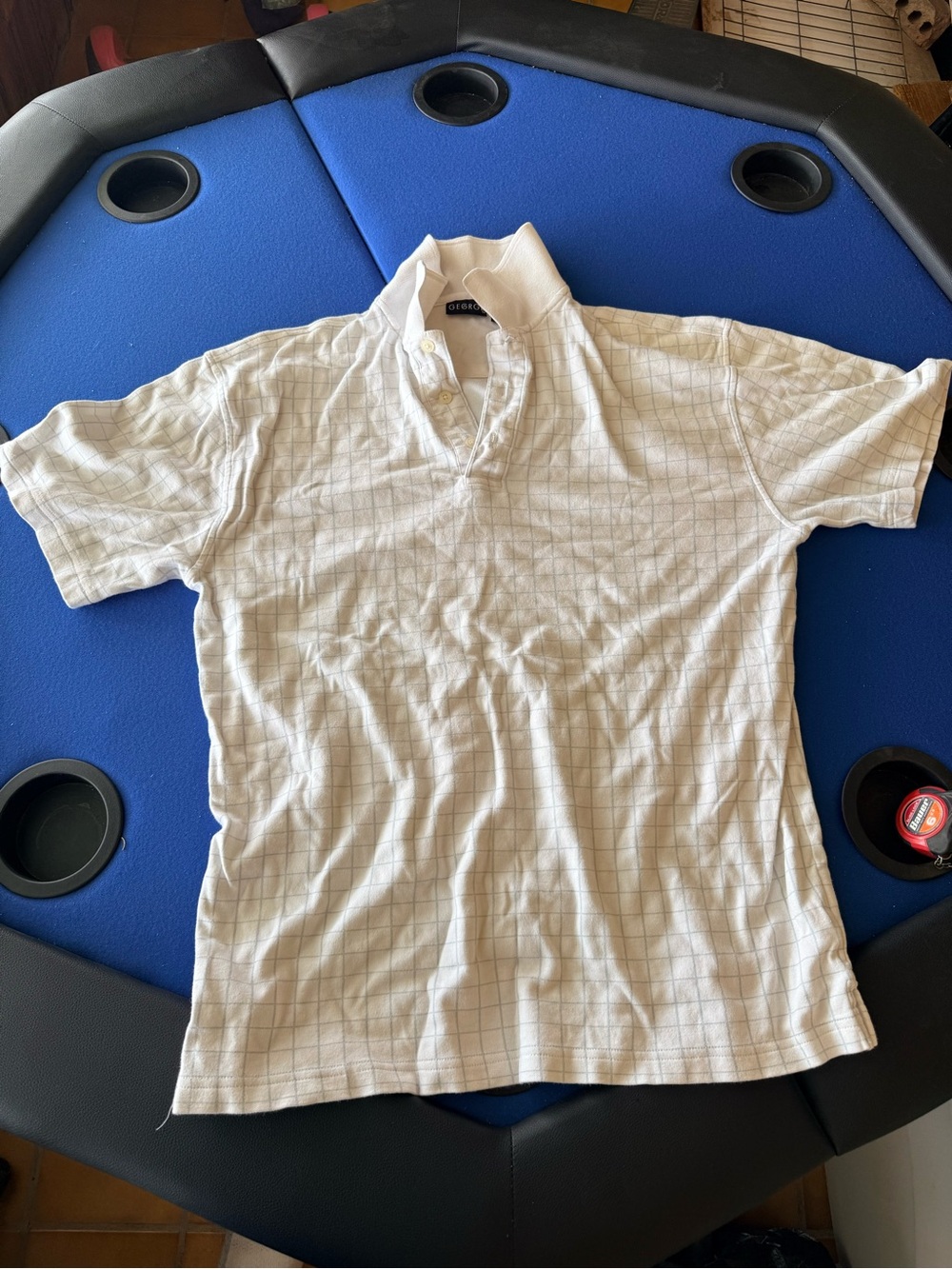 George Men's White Short-Sleeve Polo with Subtle Grid